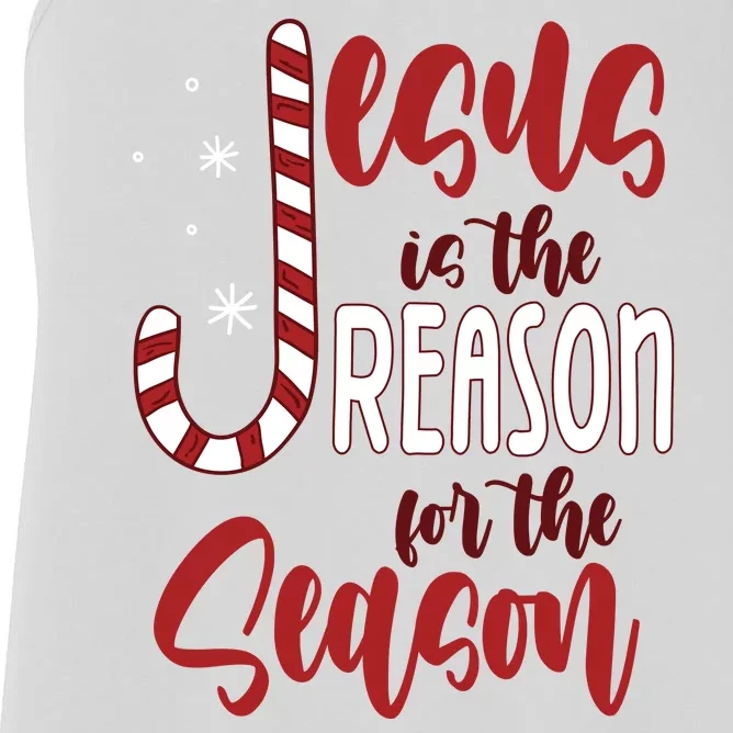 Jesus Is The Reason For The Season Candy Cane Christmas Women's Racerback Tank