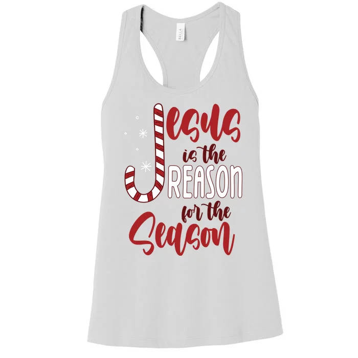 Jesus Is The Reason For The Season Candy Cane Christmas Women's Racerback Tank