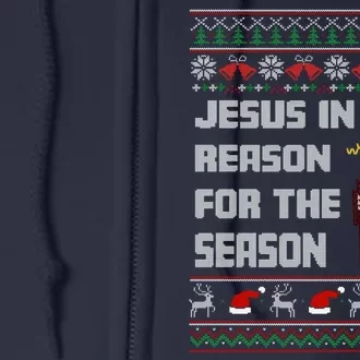 Jesus Is The Reason For The Season Christmas Ugly Sweater Full Zip Hoodie