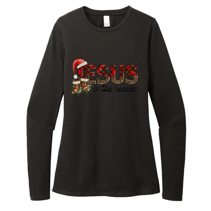 Jesus Is The Reason Santa Hat Christmas Pjs Xmas Pajamas Womens CVC Long Sleeve Shirt