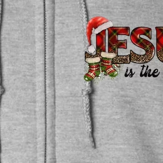 Jesus Is The Reason Santa Hat Christmas Pjs Xmas Pajamas Full Zip Hoodie