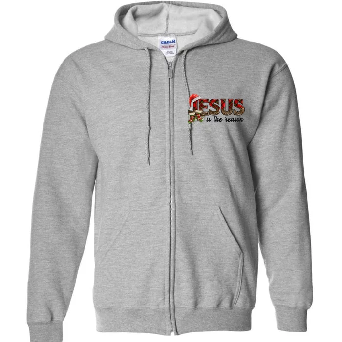 Jesus Is The Reason Santa Hat Christmas Pjs Xmas Pajamas Full Zip Hoodie