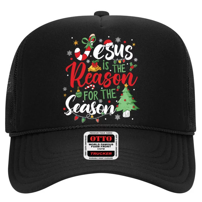 Jesus Is The Reason For The Season Christmas High Crown Mesh Trucker Hat