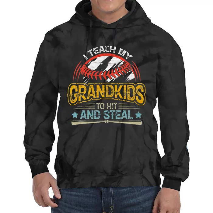 J5R0 I Teach My Grandkids Hit And Steal Retro Baseball Lover Tie Dye Hoodie