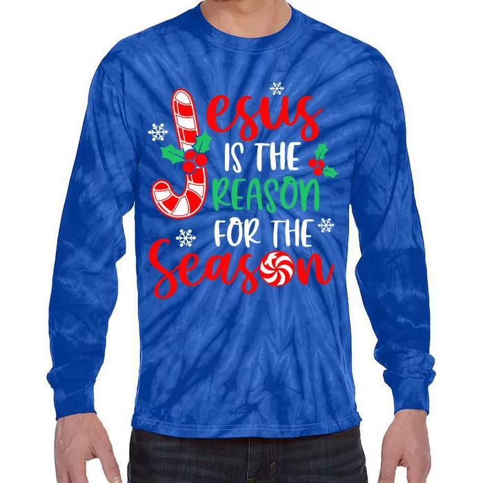 Jesus Is The Reason For The Season Christmas Xmas Candy Cane Tie-Dye Long Sleeve Shirt