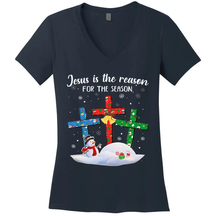 Jesus Is The Reason For The Season Christian Christmas Xmas Women's V-Neck T-Shirt