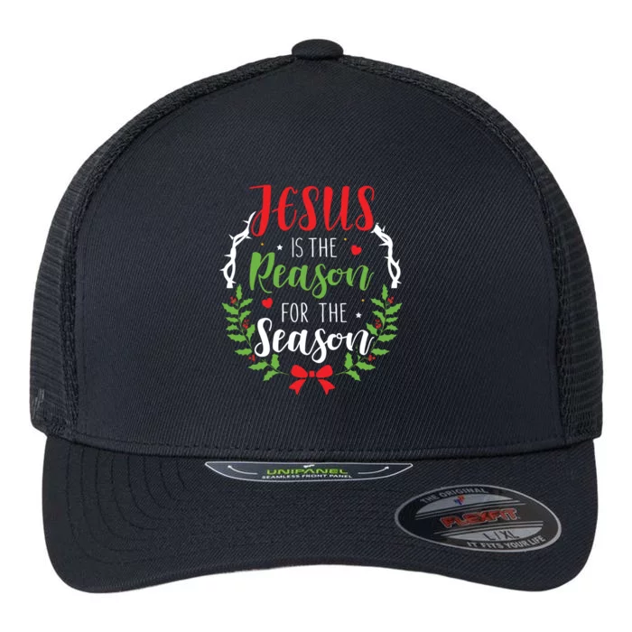 Jesus Is The Reason For The Season Christian Christmas Flexfit Unipanel Trucker Cap