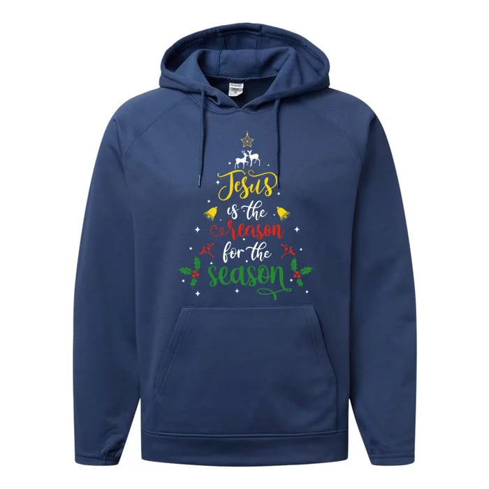 Jesus Is The Reason For Christmas Season Xmas Tree Christian Gift Performance Fleece Hoodie