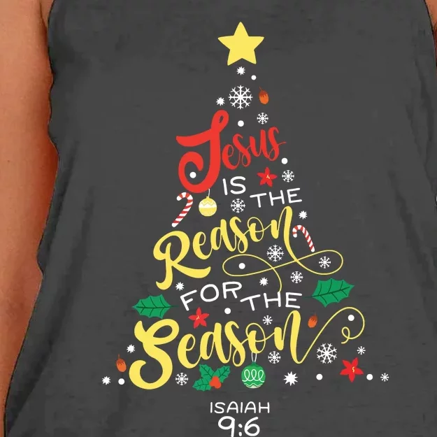 Jesus Is The Reason For The Season Christian Christmas Tree Women's Knotted Racerback Tank