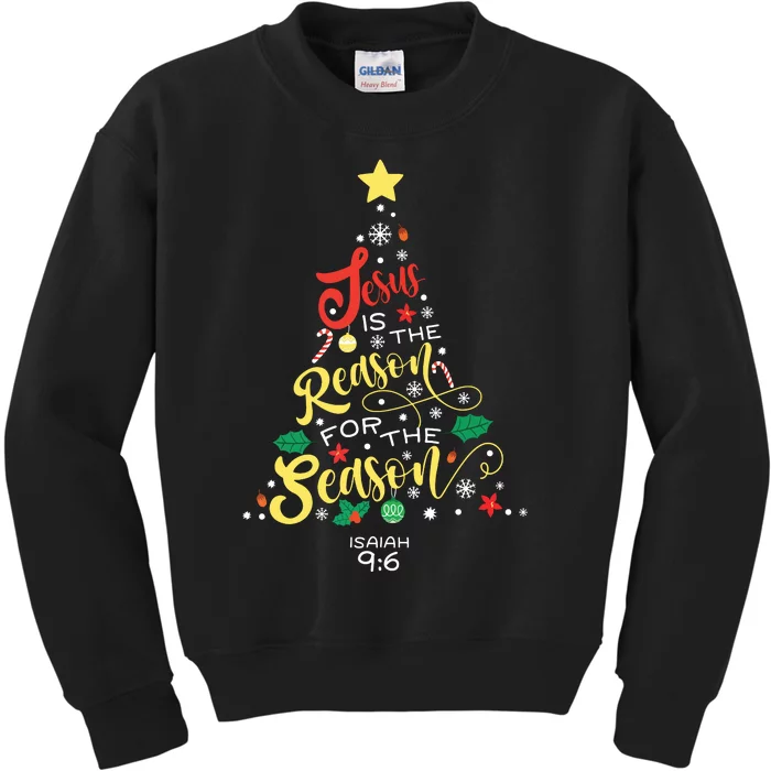 Jesus Is The Reason For The Season Christian Christmas Tree Kids Sweatshirt