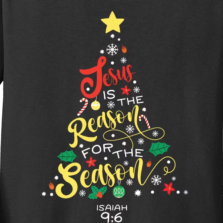 Jesus Is The Reason For The Season Christian Christmas Tree Kids Long Sleeve Shirt