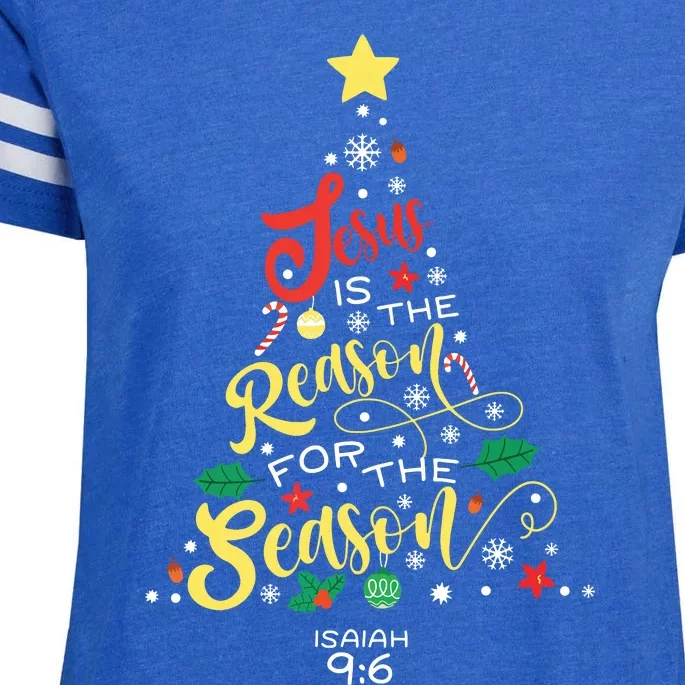 Jesus Is The Reason For The Season Christian Christmas Tree Enza Ladies Jersey Football T-Shirt