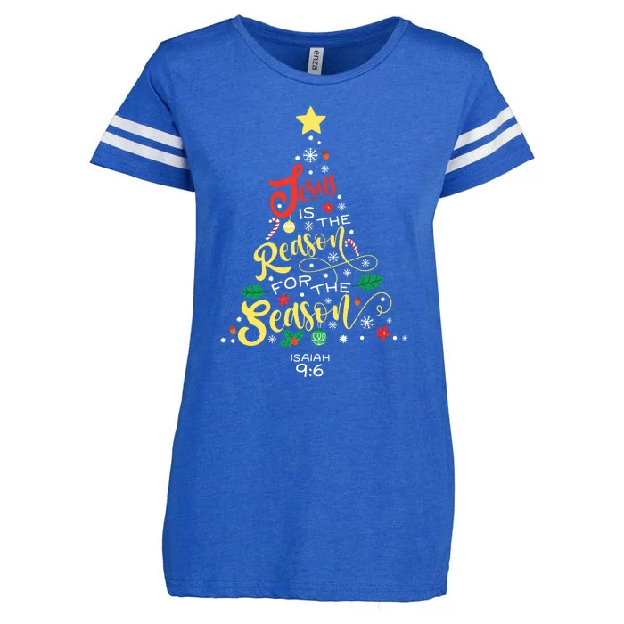 Jesus Is The Reason For The Season Christian Christmas Tree Enza Ladies Jersey Football T-Shirt