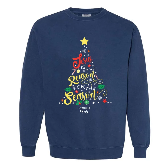 Jesus Is The Reason For The Season Christian Christmas Tree Garment-Dyed Sweatshirt