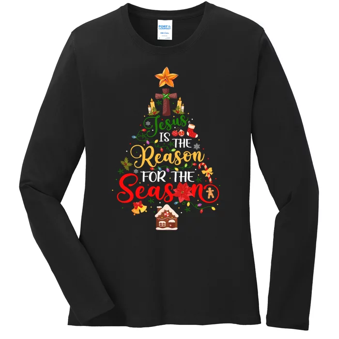 Jesus Is The Reason For The Season Christian Faith Christmas Ladies Long Sleeve Shirt