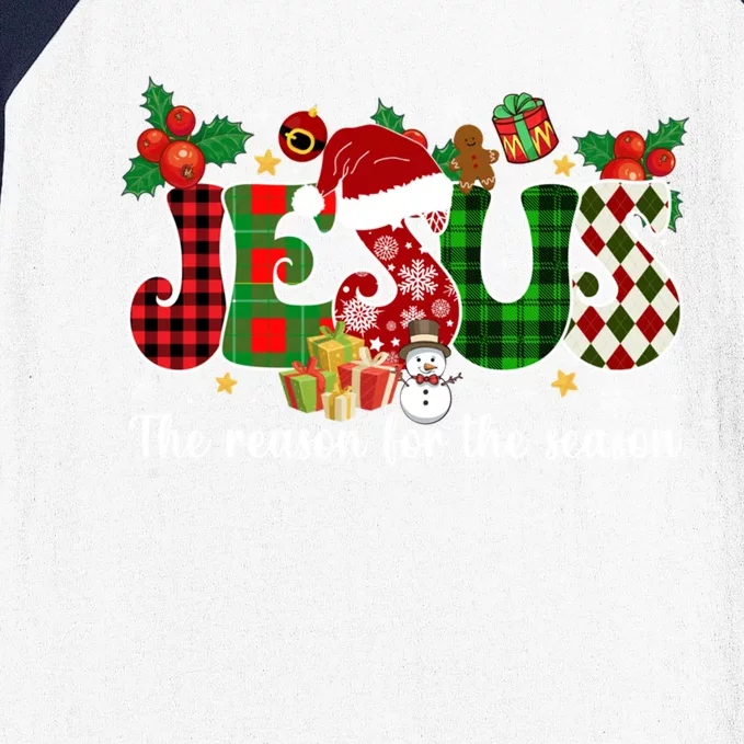 Jesus Is The Reason For The Season Christian Candy Cane Xmas Gift Baseball Sleeve Shirt