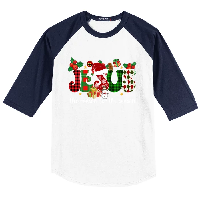 Jesus Is The Reason For The Season Christian Candy Cane Xmas Gift Baseball Sleeve Shirt