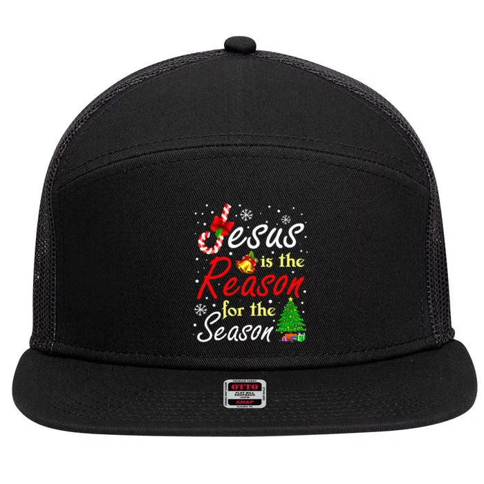 Jesus Is The Reason For The Season Funny Christmas Pajamas 7 Panel Mesh Trucker Snapback Hat