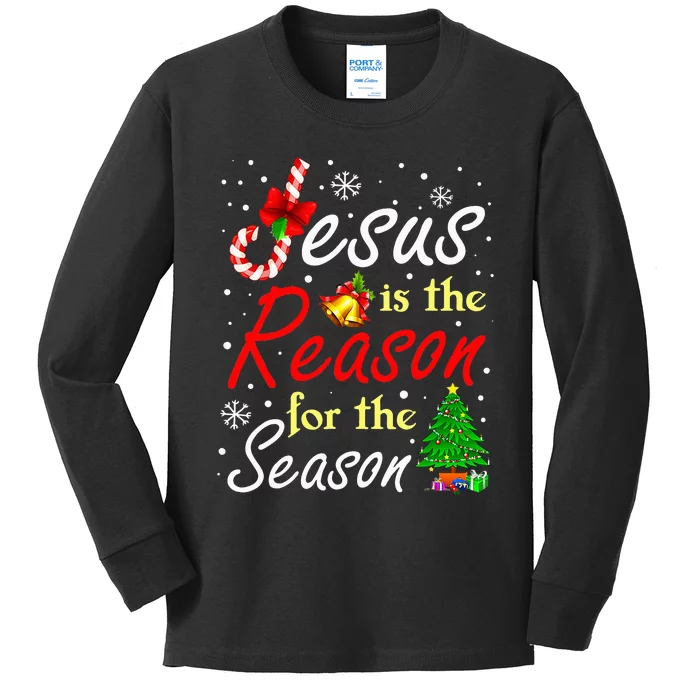 Jesus Is The Reason For The Season Funny Christmas Pajamas Kids Long Sleeve Shirt