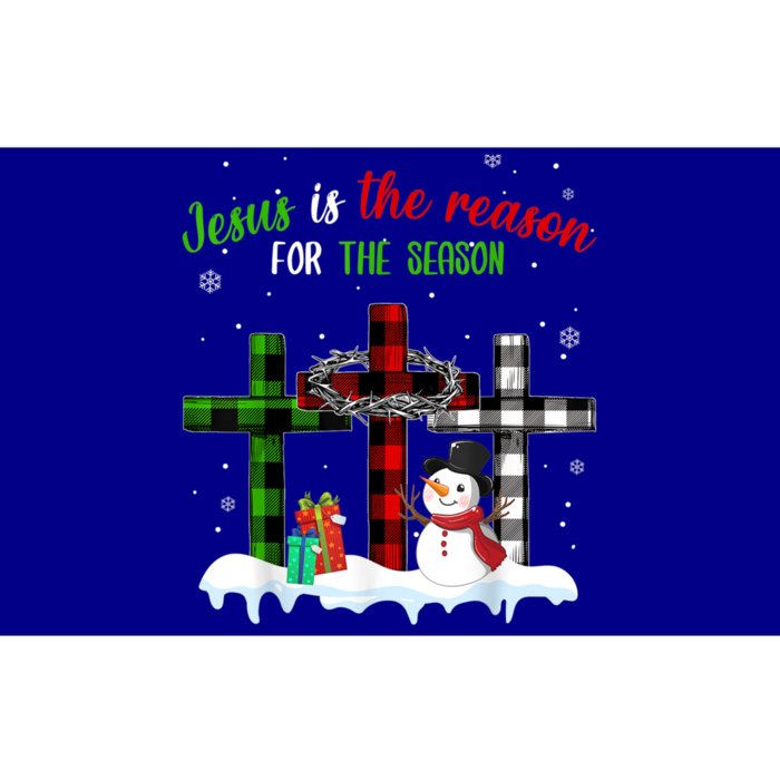 Jesus Is The Reason For Season Snow Cross Buffalo Plaid Gift Bumper Sticker