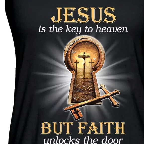 Jesus Is The Key To Heaven But Faith Unlocks Door Christian Ladies Essential Flowy Tank