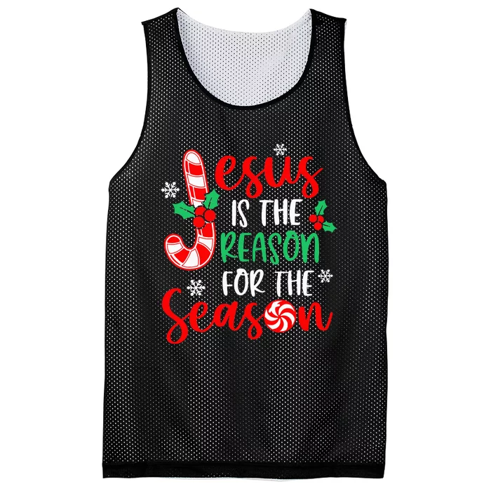 Jesus Is The Reason For The Season Xmas Candy Cane Mesh Reversible Basketball Jersey Tank