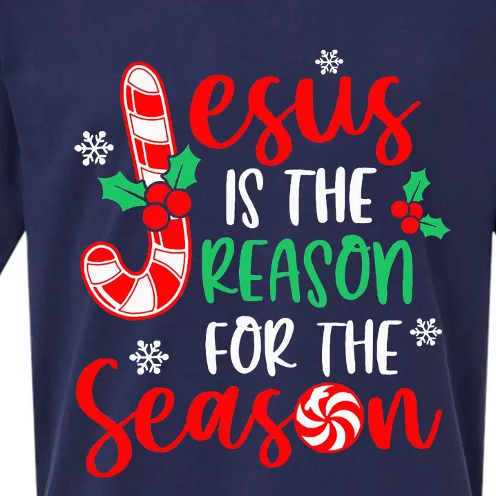 Jesus Is The Reason For The Season Xmas Candy Cane Sueded Cloud Jersey T-Shirt