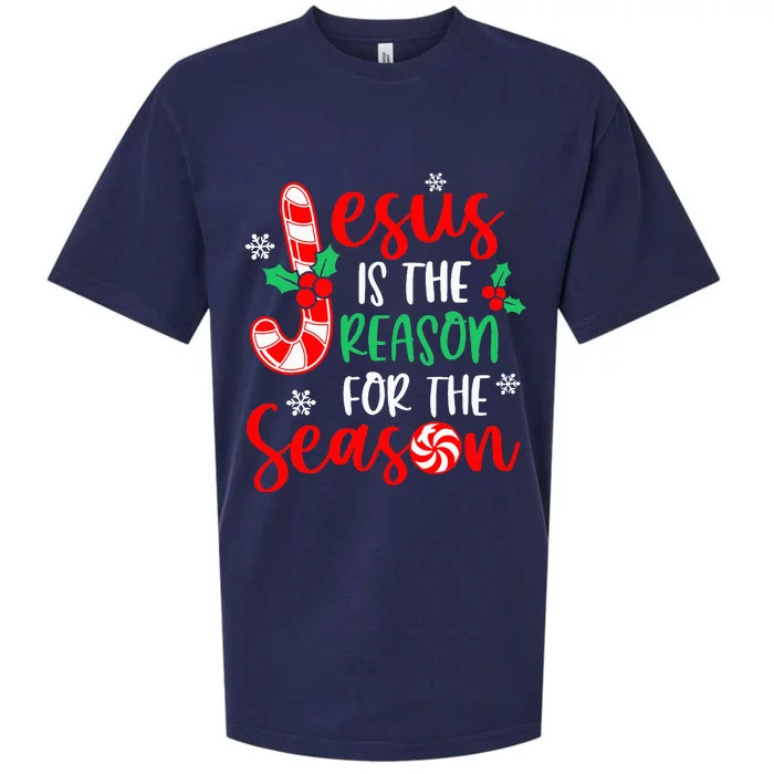 Jesus Is The Reason For The Season Xmas Candy Cane Sueded Cloud Jersey T-Shirt