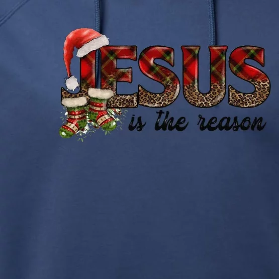 Jesus Is The Reason Santa Hat Christmas Pjs Xmas Pajamas Performance Fleece Hoodie