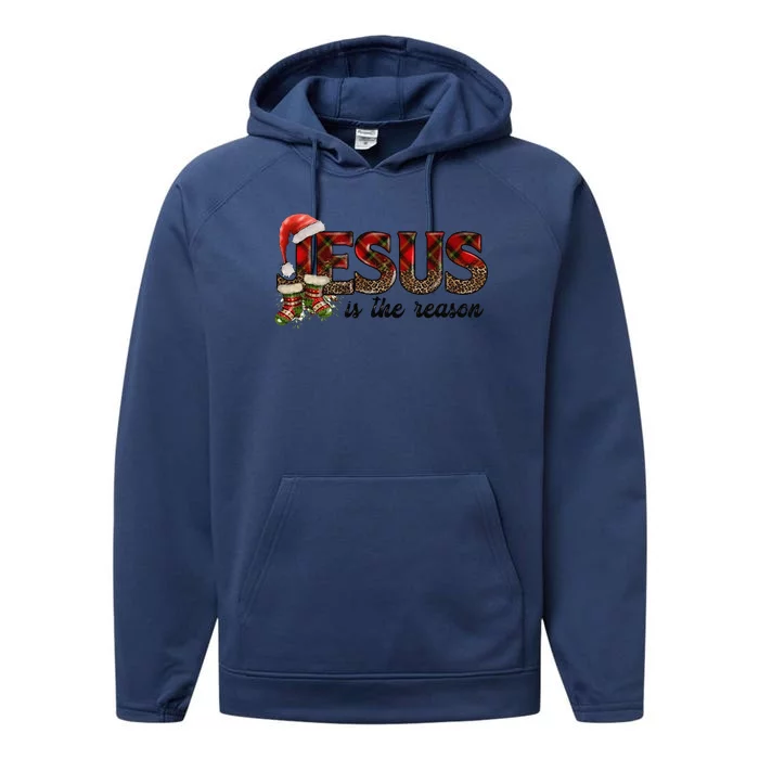 Jesus Is The Reason Santa Hat Christmas Pjs Xmas Pajamas Performance Fleece Hoodie