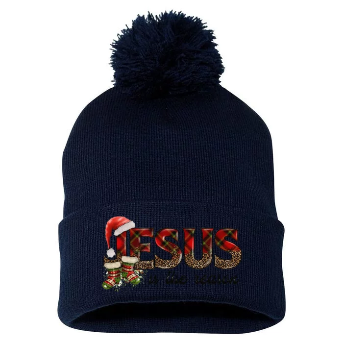 Jesus Is The Reason Santa Hat Christmas Pjs Xmas Pajamas Pom Pom 12in Knit Beanie