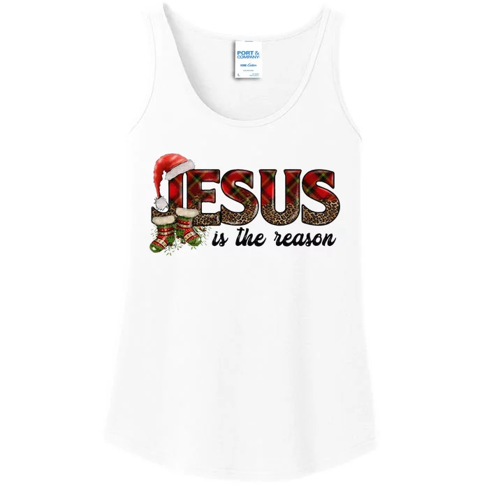 Jesus Is The Reason Santa Hat Christmas Pjs Xmas Pajamas Ladies Essential Tank