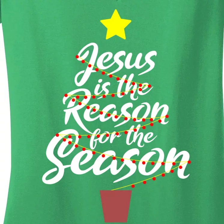 Jesus Is The Reason For The Season Faith Christmas Pajamas Women's V-Neck T-Shirt