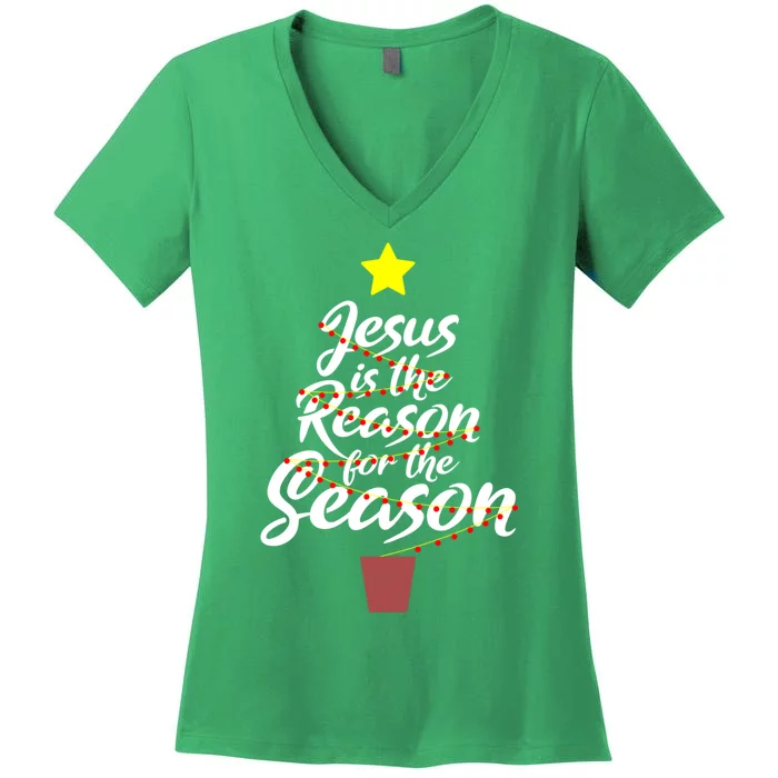 Jesus Is The Reason For The Season Faith Christmas Pajamas Women's V-Neck T-Shirt