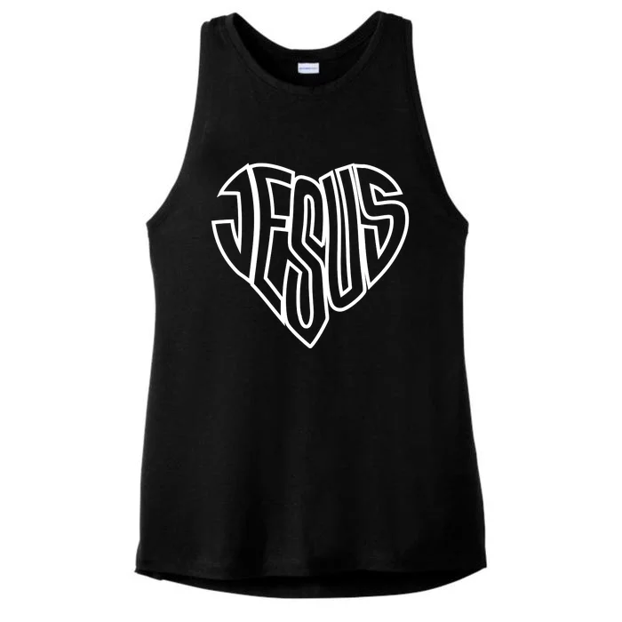 JESUS In The Shape Of A Heart Ladies Tri-Blend Wicking Tank