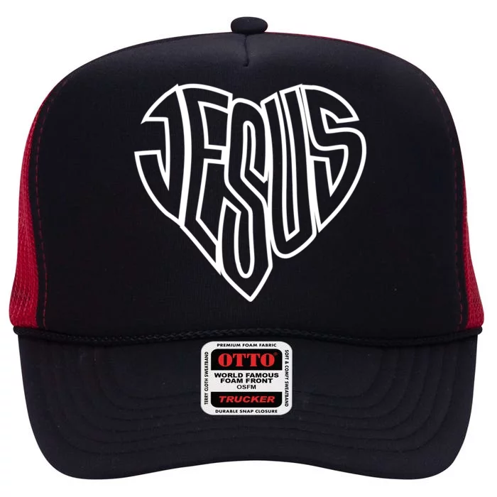 JESUS In The Shape Of A Heart High Crown Mesh Trucker Hat