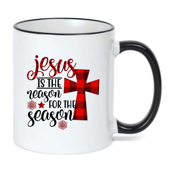 Jesus Is The Reason For The Season Plaid Christmas Cross Gift Black Color Changing Mug