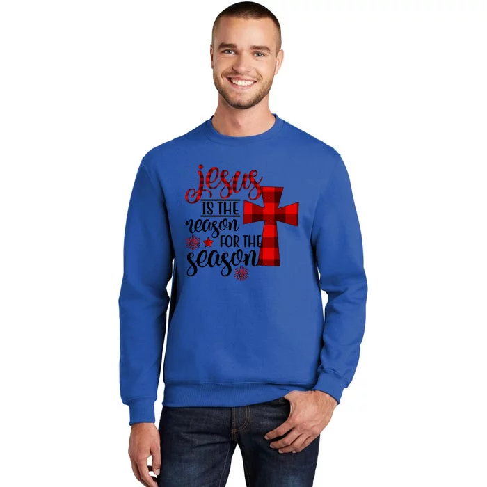 Jesus Is The Reason For The Season Plaid Christmas Cross Gift Tall Sweatshirt