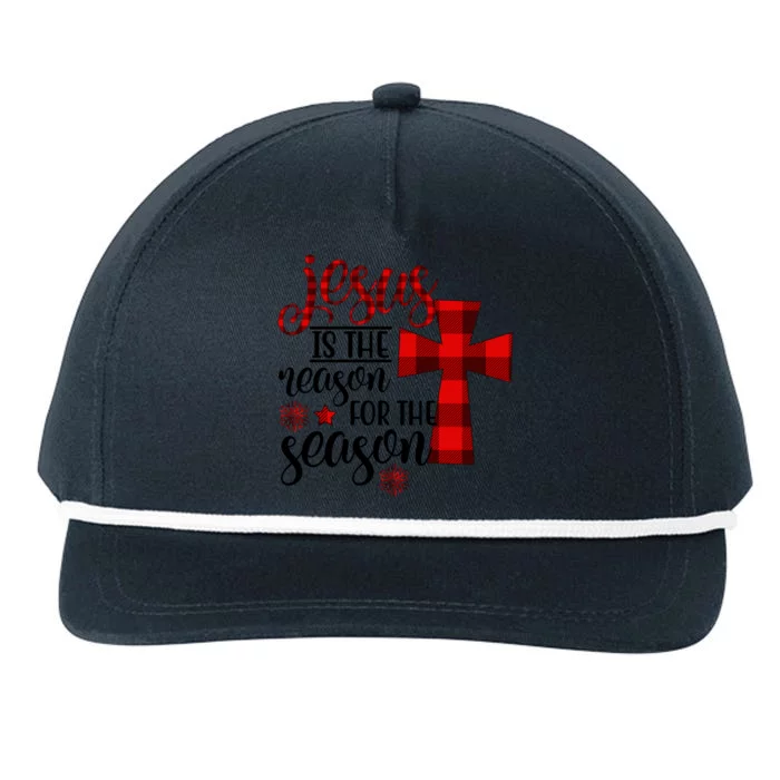 Jesus Is The Reason For The Season Plaid Christmas Cross Gift Snapback Five-Panel Rope Hat