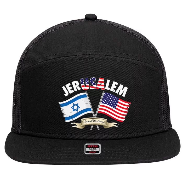 jerusalem israel usa american flag 7 Panel Mesh Trucker Snapback Hat