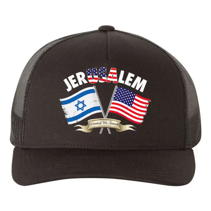 jerusalem israel usa american flag Yupoong Adult 5-Panel Trucker Hat