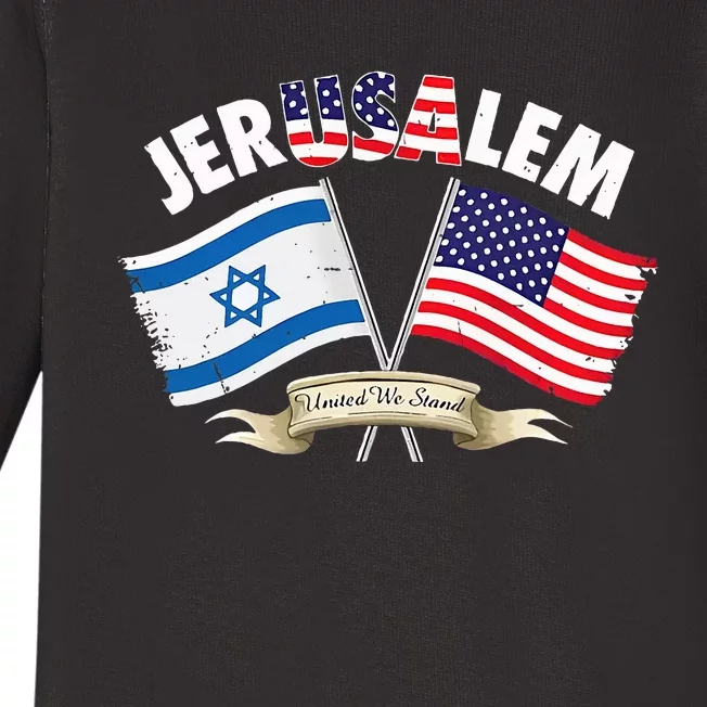 jerusalem israel usa american flag Baby Long Sleeve Bodysuit