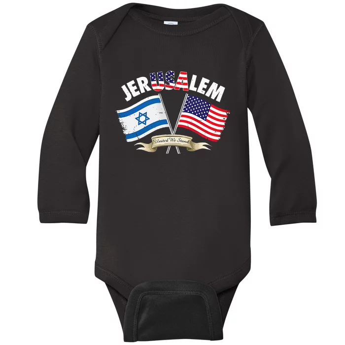 jerusalem israel usa american flag Baby Long Sleeve Bodysuit