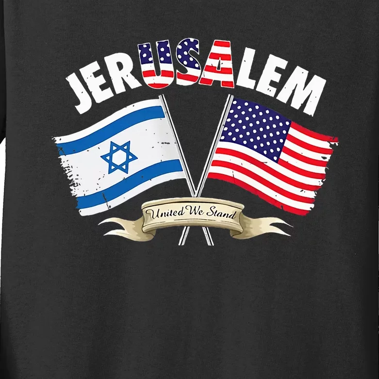 jerusalem israel usa american flag Kids Long Sleeve Shirt