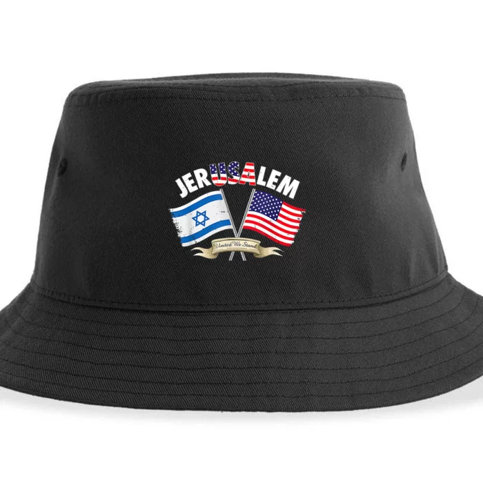 Jerusalem Israel Usa American Flag Sustainable Bucket Hat