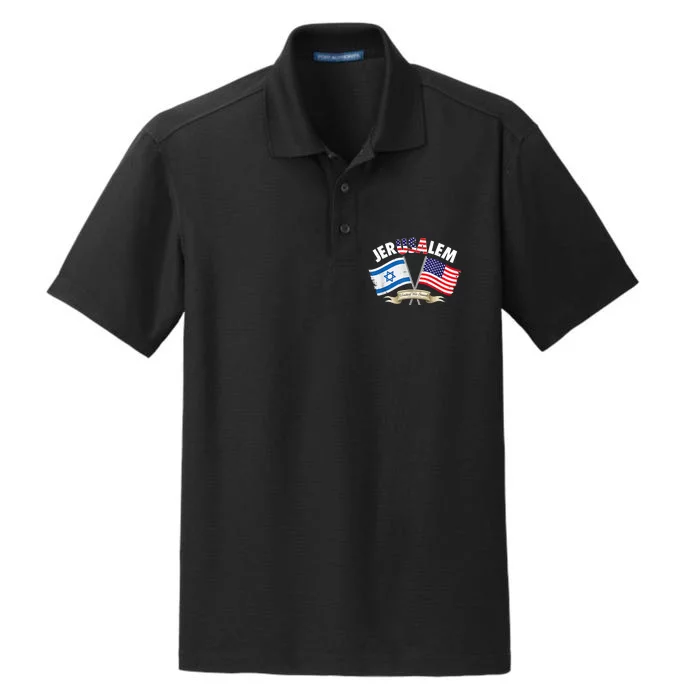 Jerusalem Israel Usa American Flag Dry Zone Grid Performance Polo