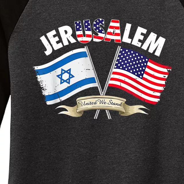 Jerusalem Israel Usa American Flag Women's Tri-Blend 3/4-Sleeve Raglan Shirt