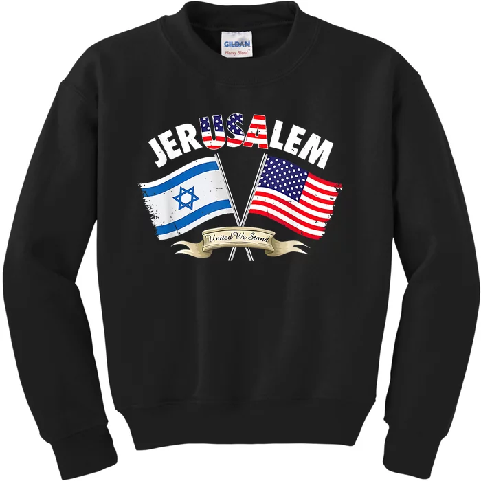 Jerusalem Israel Usa American Flag Kids Sweatshirt