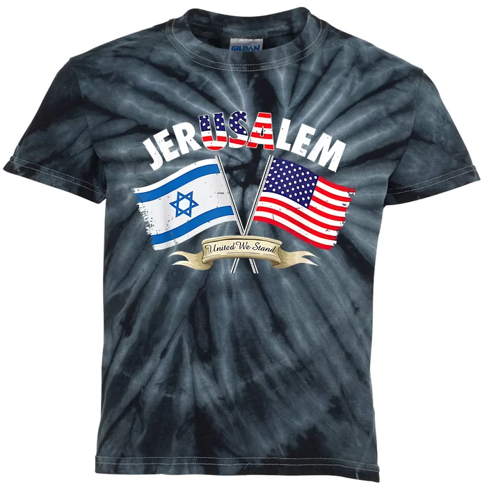 Jerusalem Israel Usa American Flag Kids Tie-Dye T-Shirt