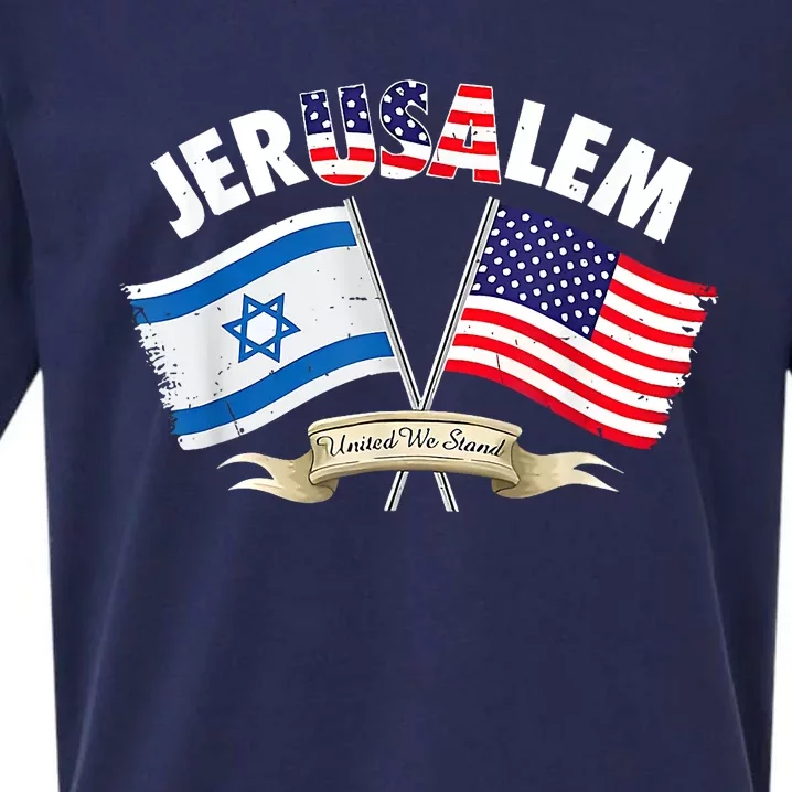 Jerusalem Israel Usa American Flag Sueded Cloud Jersey T-Shirt